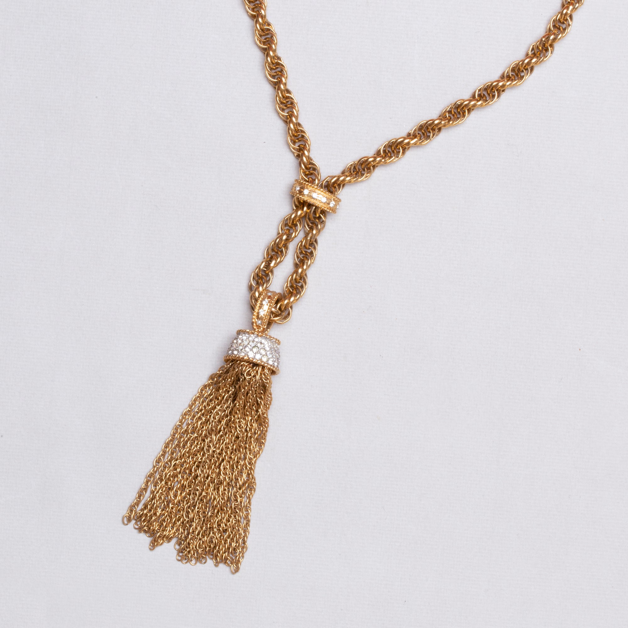 Vintage Gold-tone Diamante Tassel Necklace
