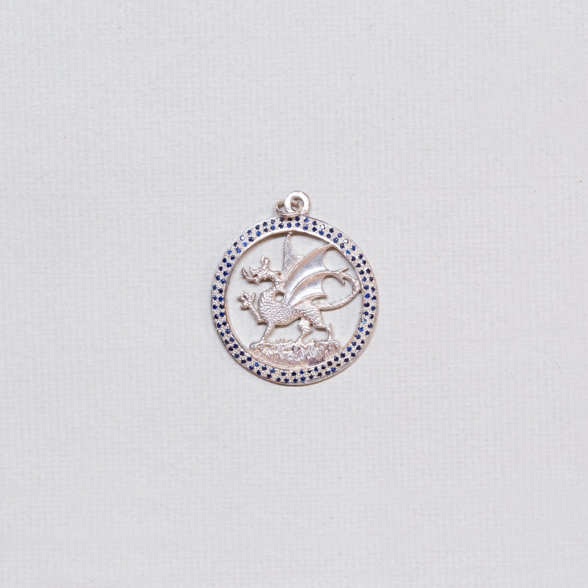 Vintage Sterling Silver Dragon Charm Pendant with Sapphires