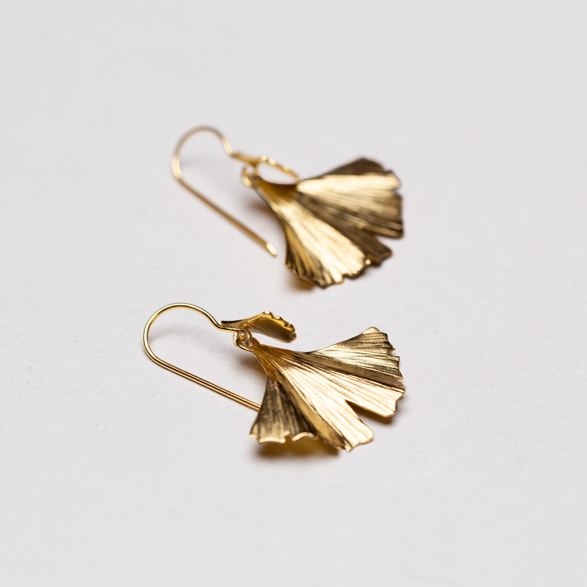Brushed Gold Ginkgo Leaf Drop Earrings