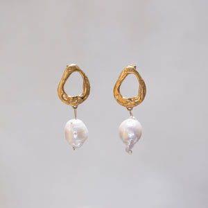 Baroque Pearl Gold Stud Earrings