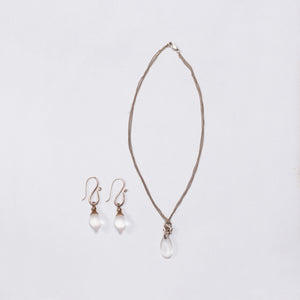 Set of Silver Necklace and Earrings with Frosted Glass