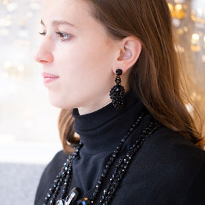 Vintage Black Beads Stud Earrings