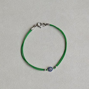 grass green evil eye sterling silver bracelet