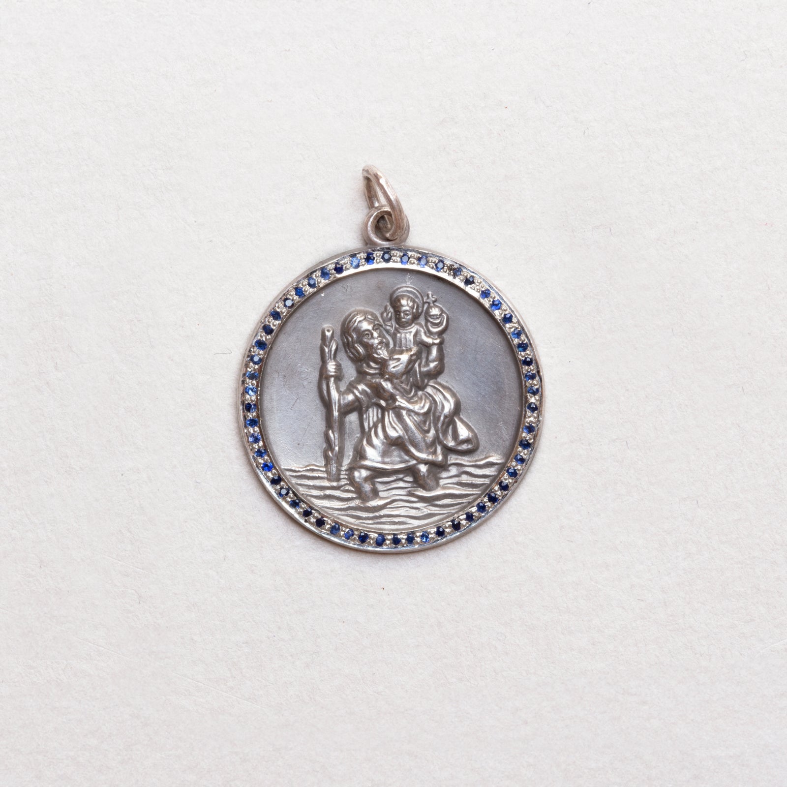 Vintage Sterling Silver St. Christopher Charm Pendant with Sapphires