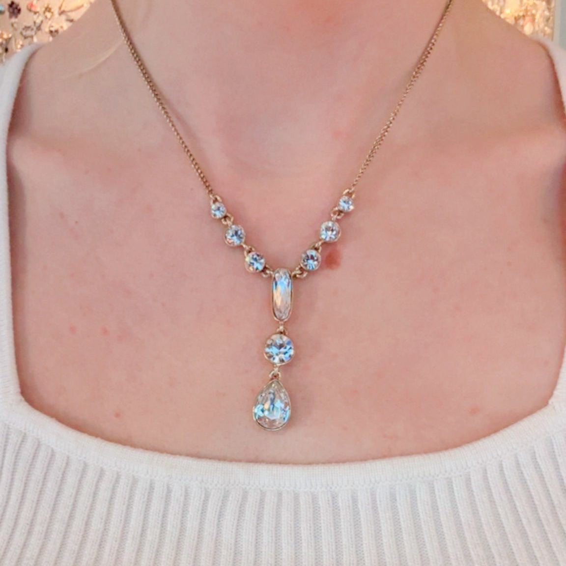 Vintage Givenchy Rhinestone Drop Pendant Necklace