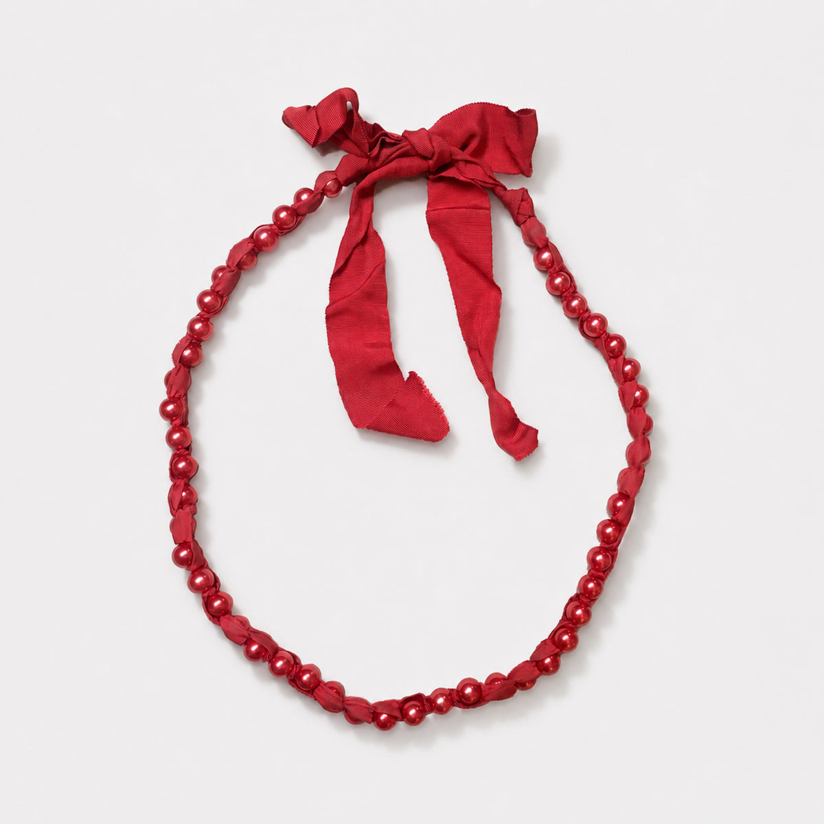 Vintage Lanvin Red Bead Ribbon Necklace and Bracelet Set