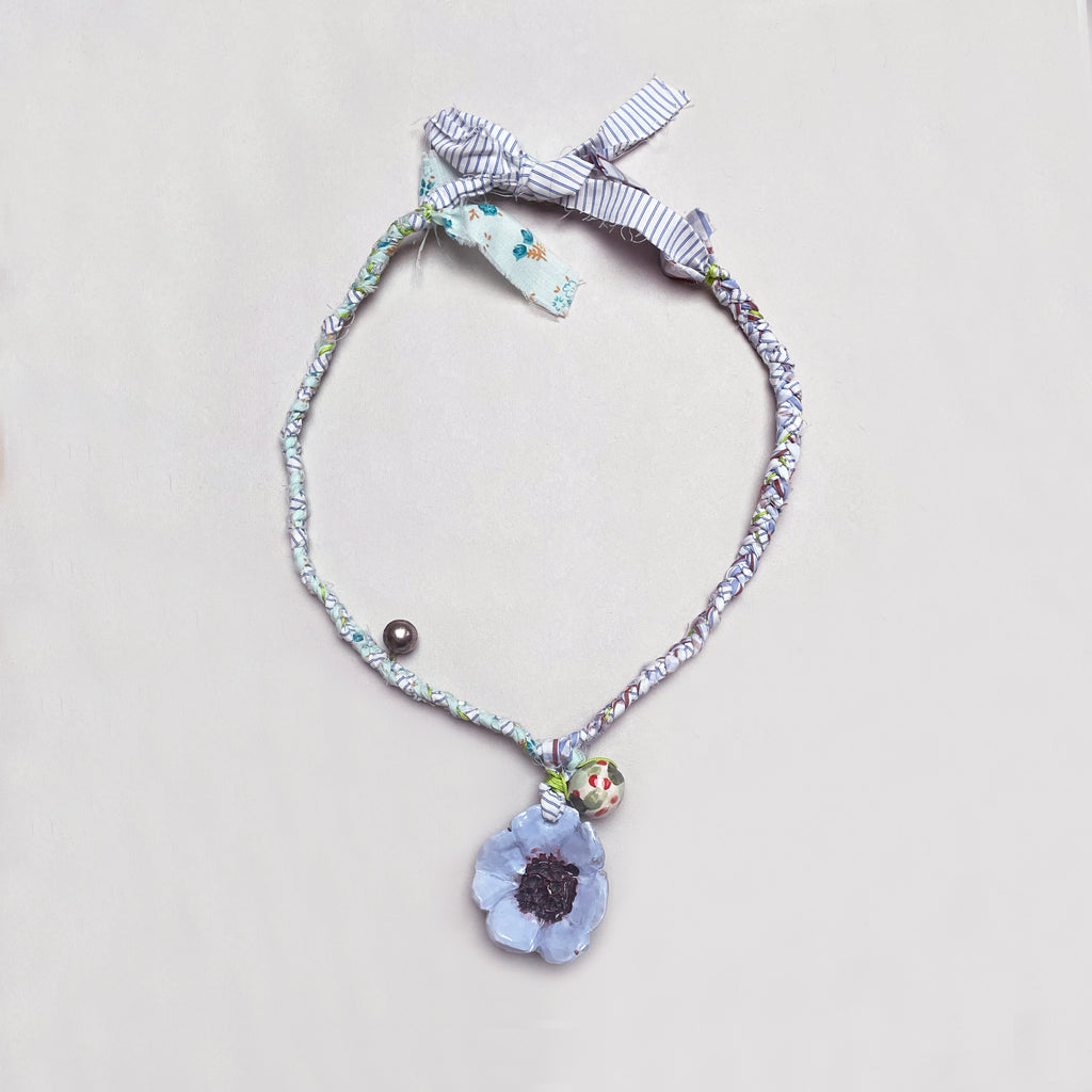 Vintage Fabric Necklace with Floral Pendant