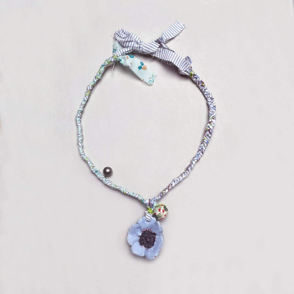 Vintage Fabric Necklace with Floral Pendant