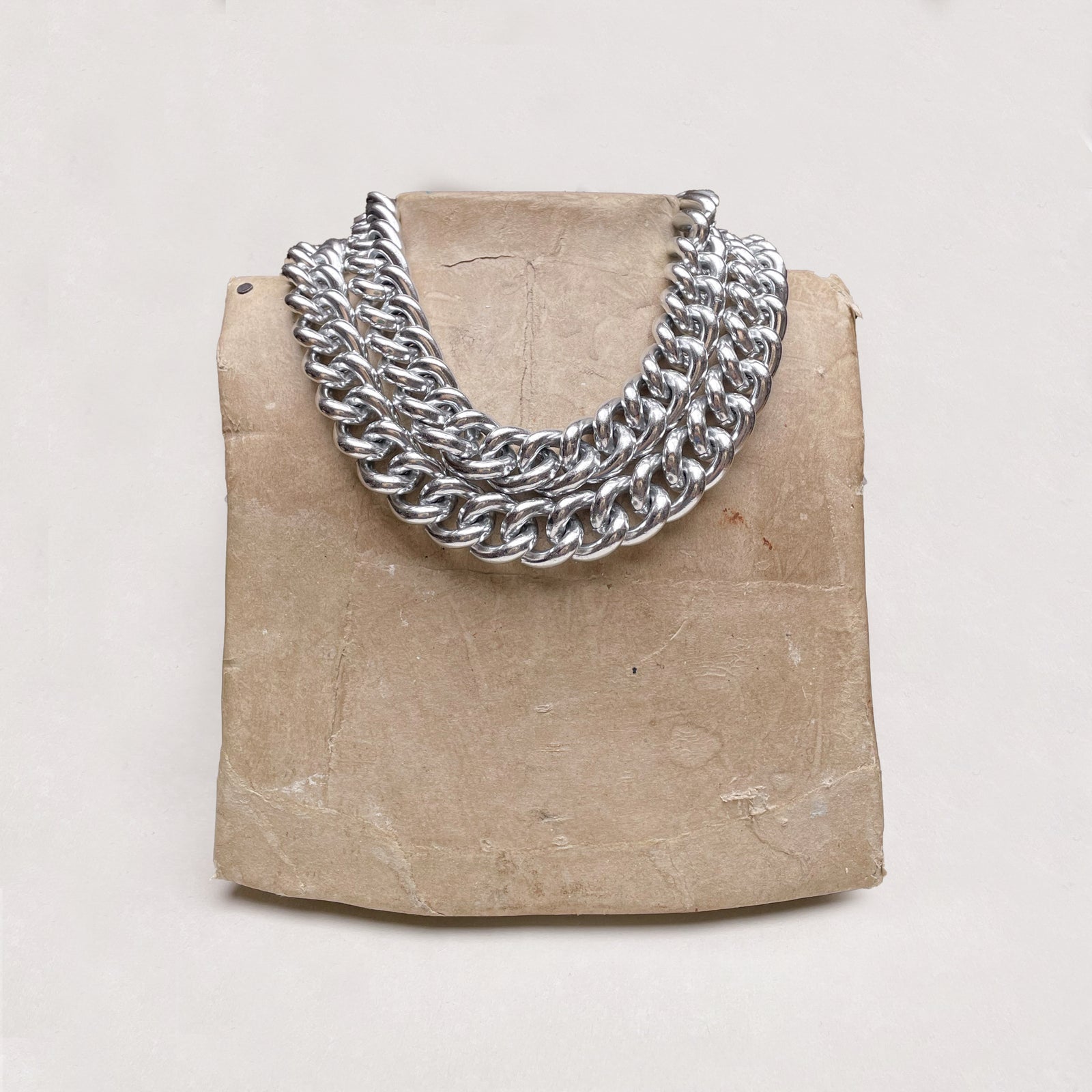 Vintage Double Strand Silver-tone Curb Link Chain Necklace