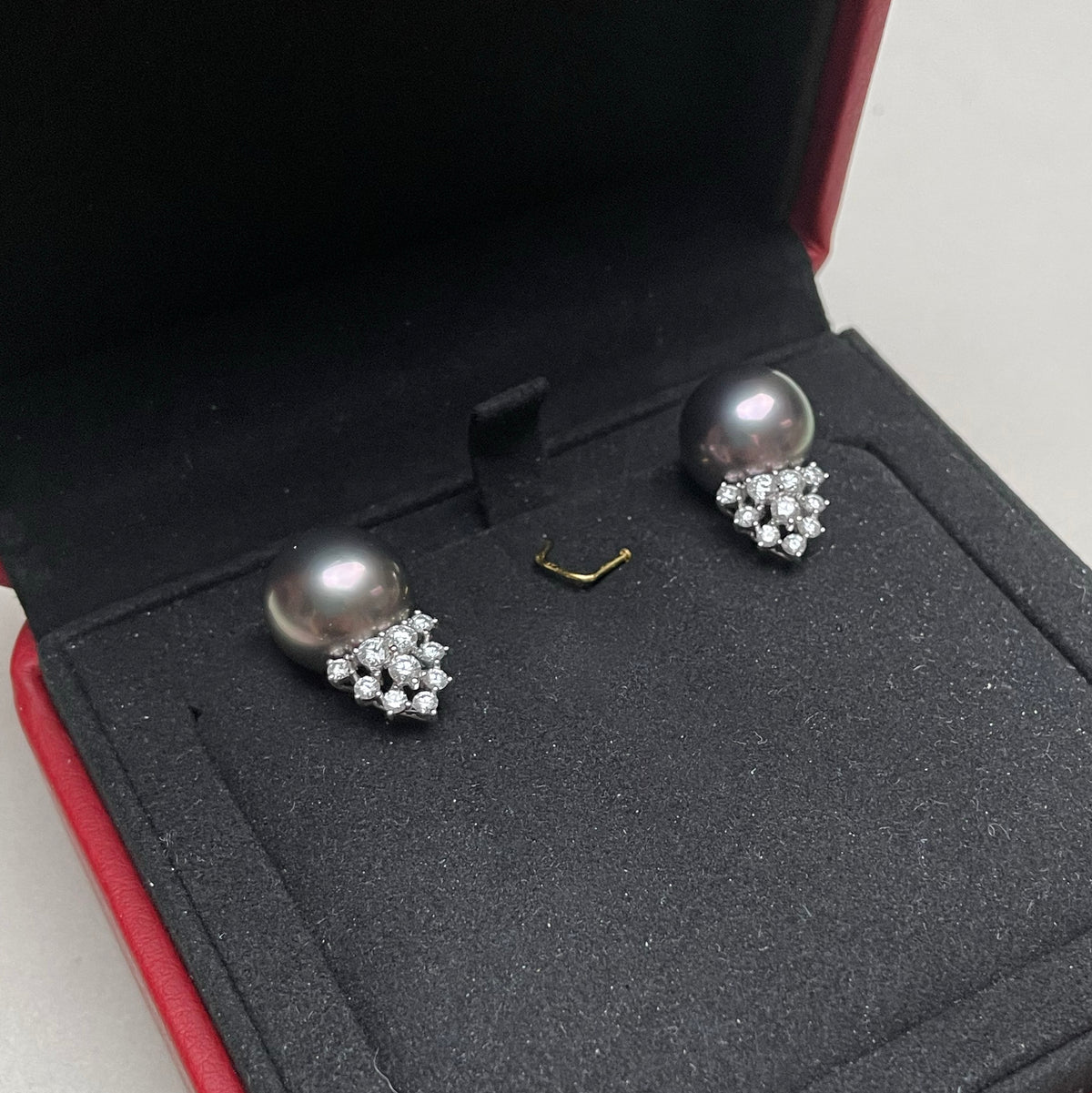 Vintage Tahitian Pearl and Diamond Earrings