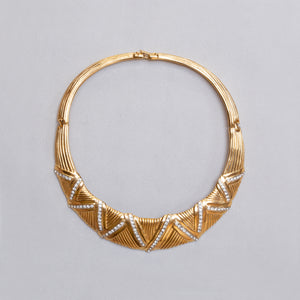Vintage Lanvin Textured Gold Choker Necklace with Rhinestones