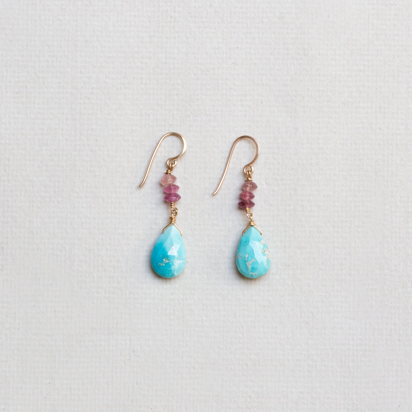 Pink Tourmaline & Turquoise Drop Earrings