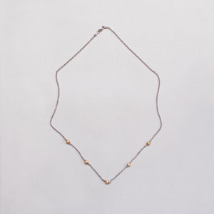White Gold Station Necklace with Yellow Gold Balls