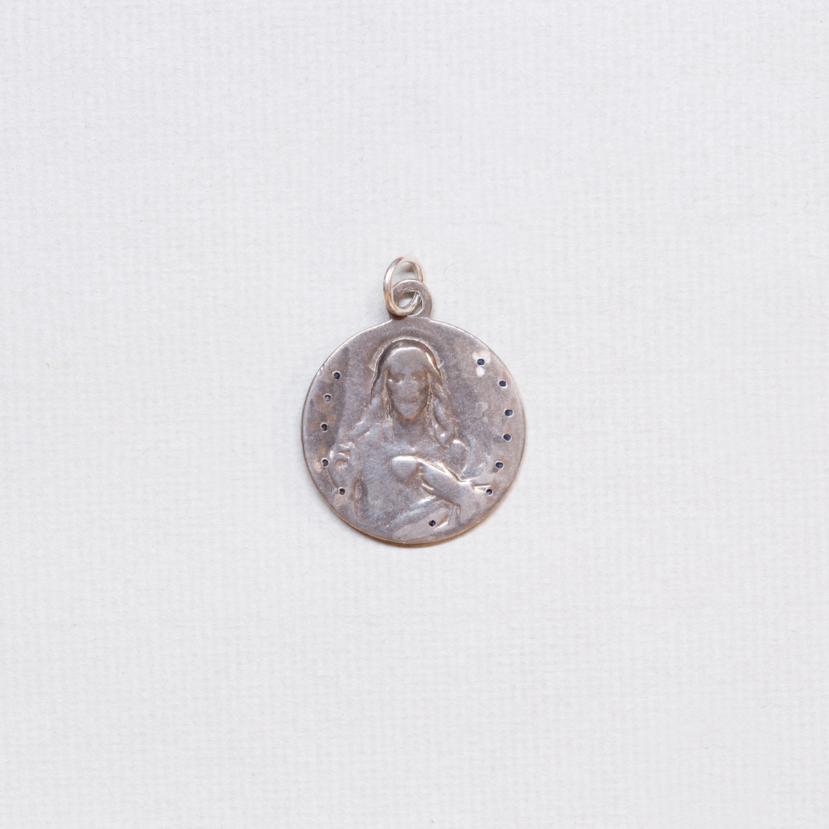 Vintage Sterling Silver Madonna Charm Pendant with Sapphires