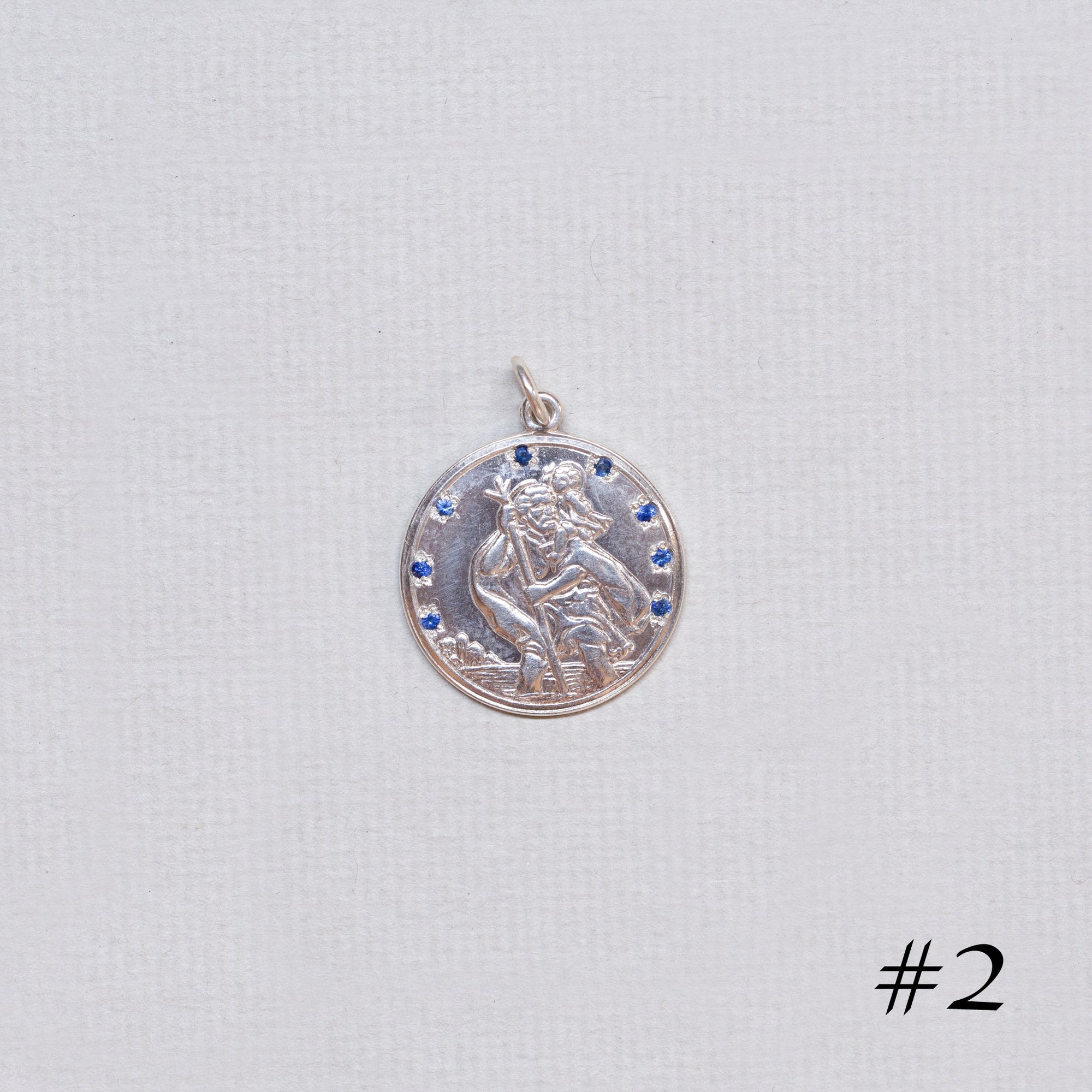 Vintage Silver St. Christopher Charm Pendant with Sapphires #2
