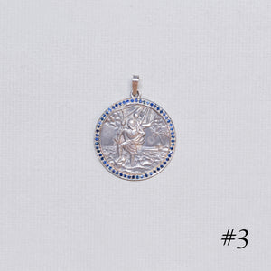 Vintage Silver St. Christopher Charm Pendant with Sapphires #3