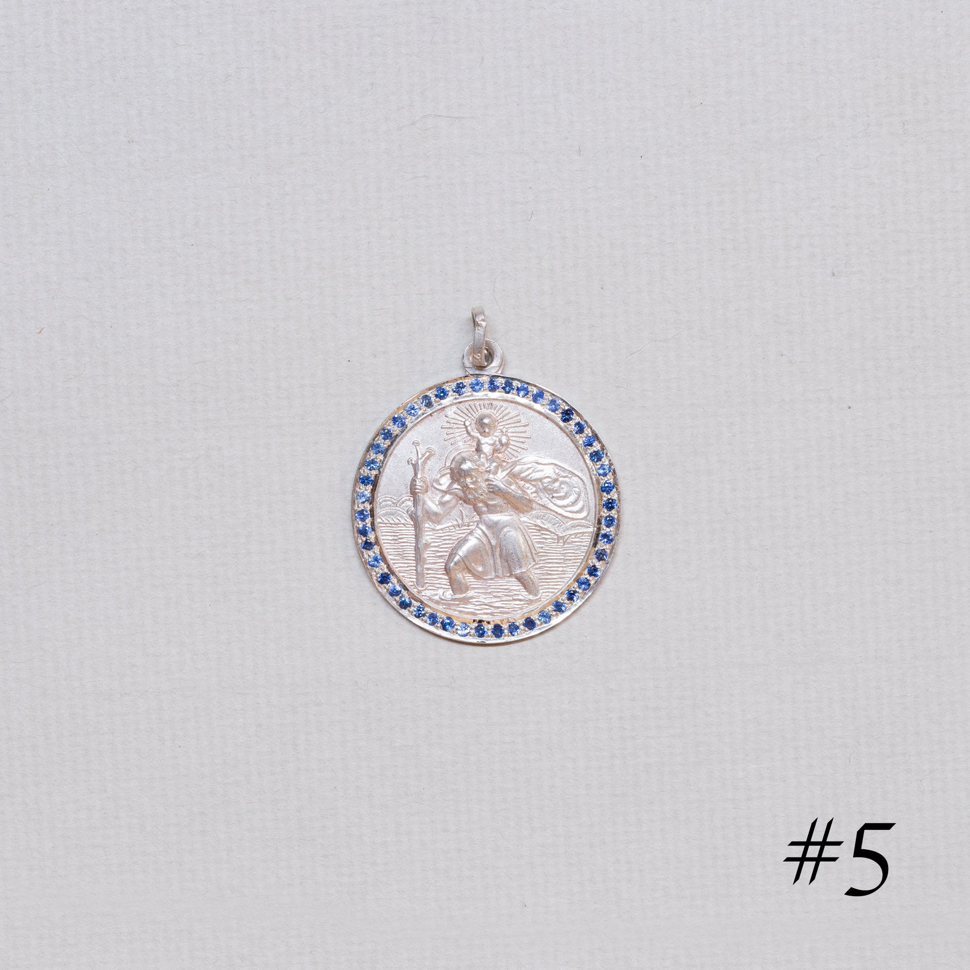 Vintage Silver St. Christopher Charm Pendant with Sapphires #5