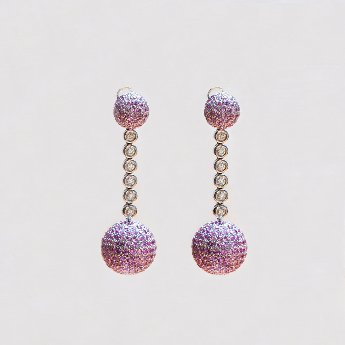 Vintage Pink Sapphire and Diamond Drop Earrings