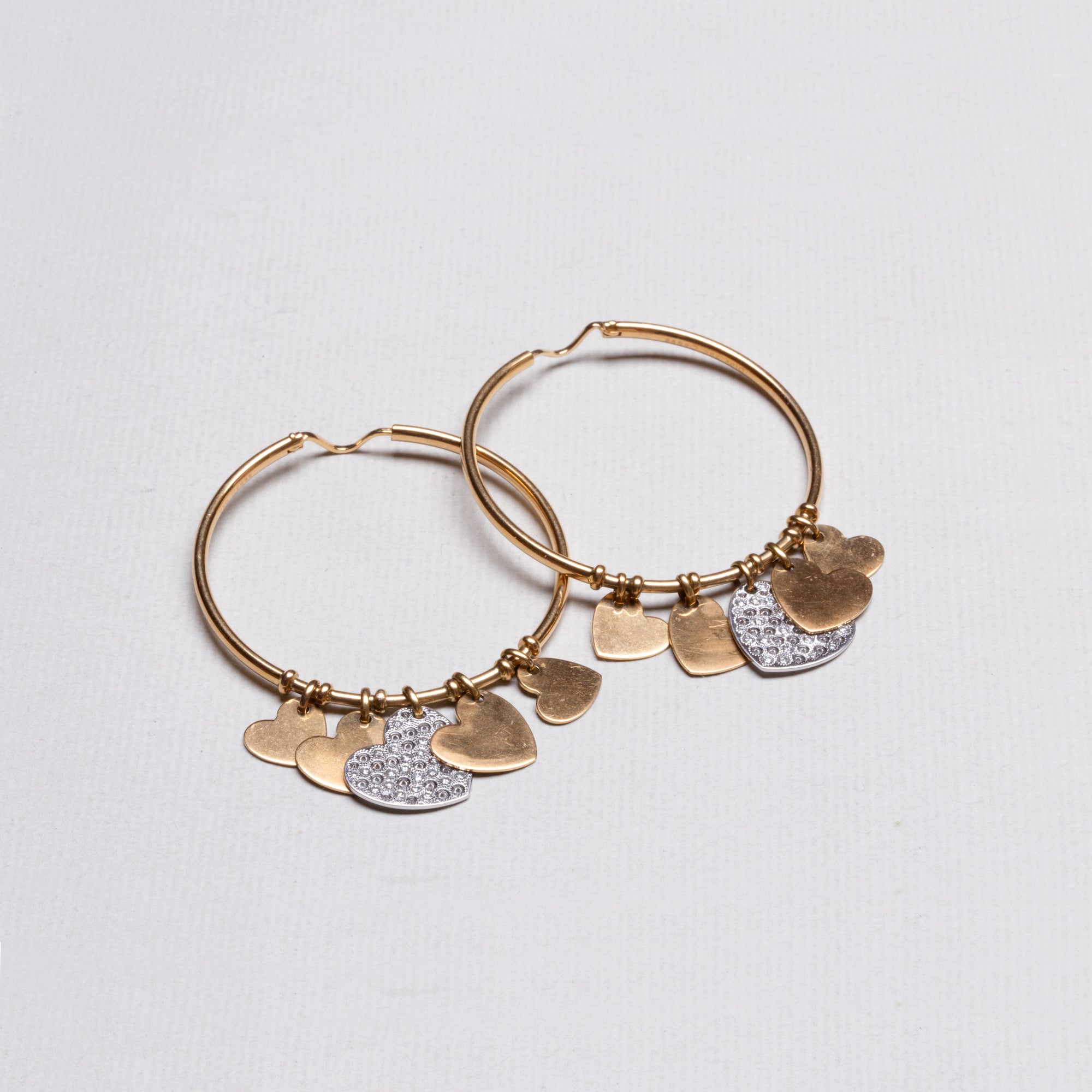 Vintage Christian Dior Gold Hoops with Heart Diamonds