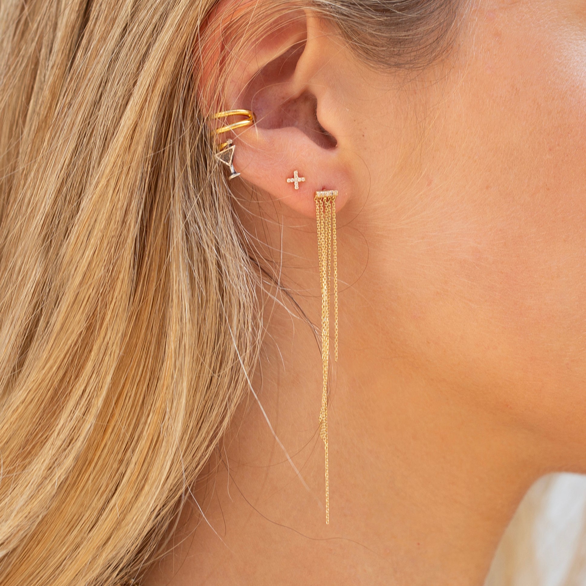 9ct Gold Tassel Stud Earrings with Diamonds