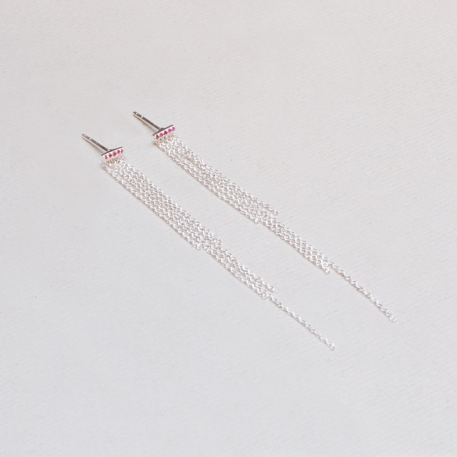 Sterling Silver Tassel Stud Earrings with Garnet