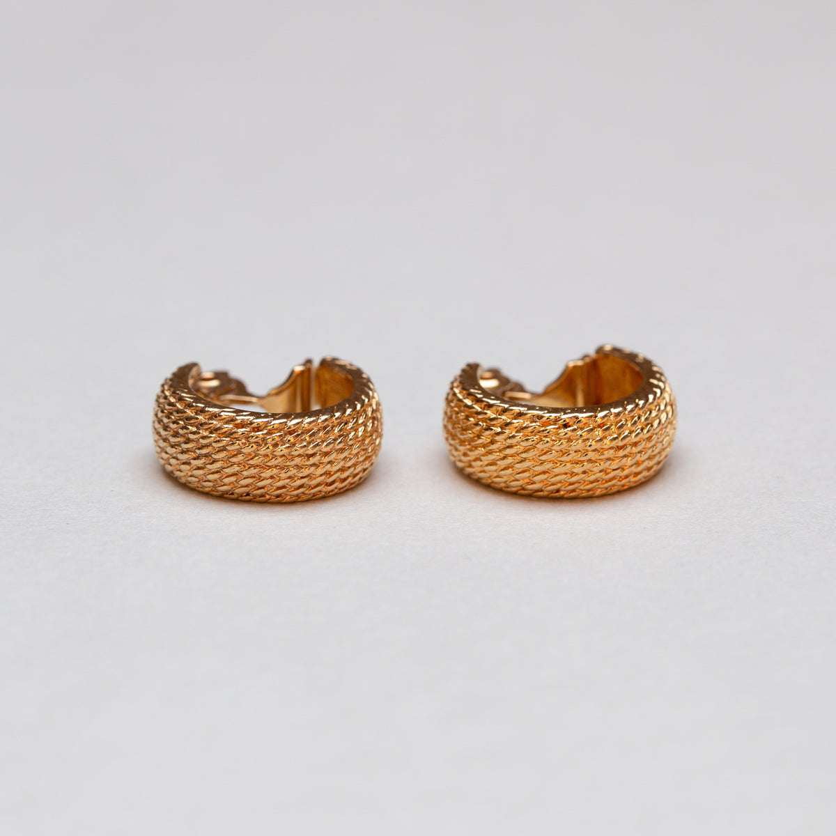Vintage Monet Textured Rope Gold Clip-on Hoop Earrings