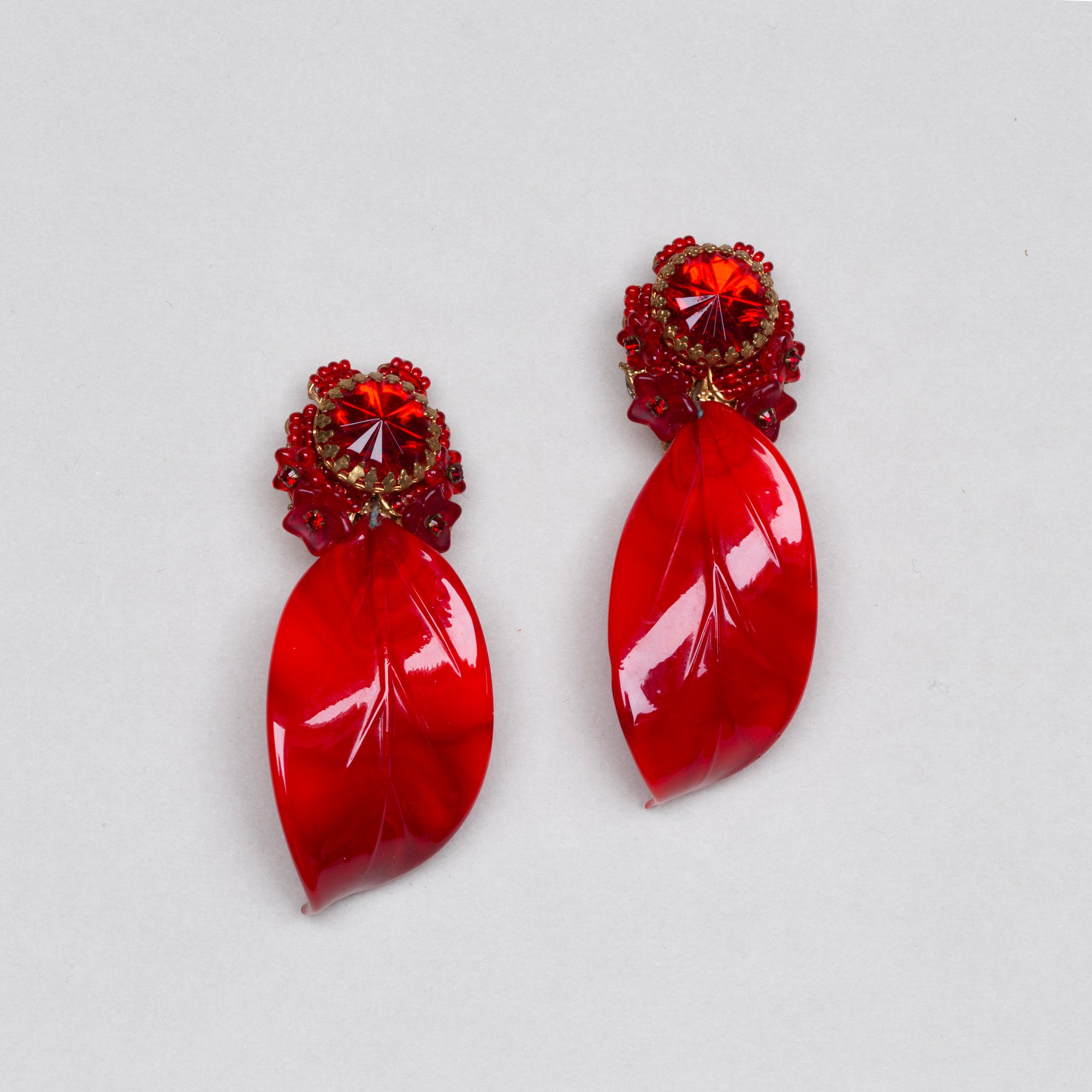 Vintage Red Leaf Clip-on Earrings