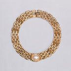 Vintage Givenchy Gold Link Chain Choker Necklace with Pearl