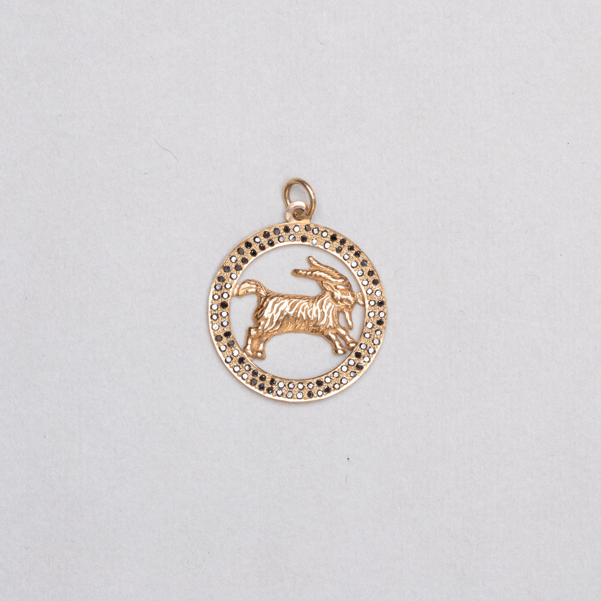 Vintage 9ct Gold Aries Pendant Charm with Black Diamonds