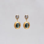 Gold Labradorite and Moss Agate Drop Stud Earrings