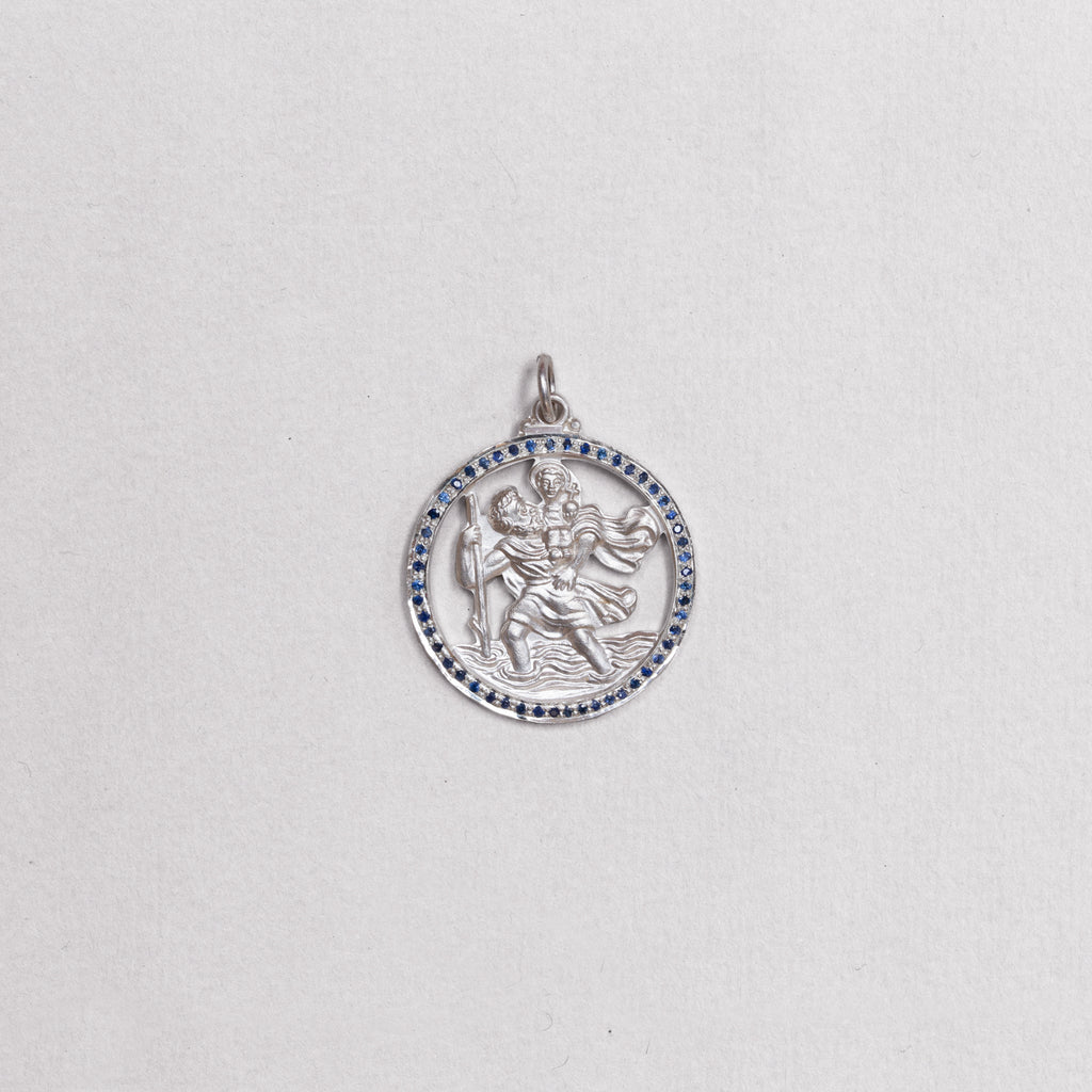 Vintage Silver St. Christopher Charm Pendant with Sapphires #5