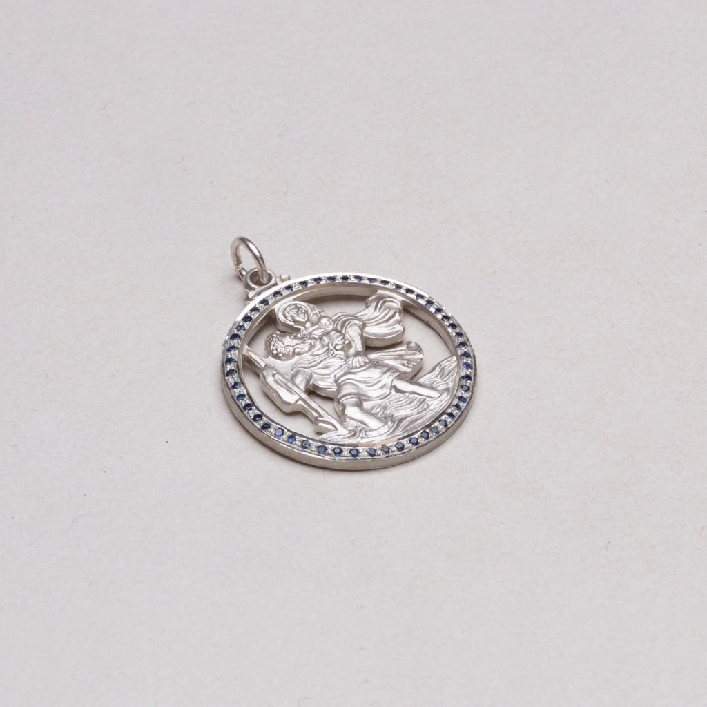 Vintage Silver St. Christopher Charm Pendant with Sapphires #5