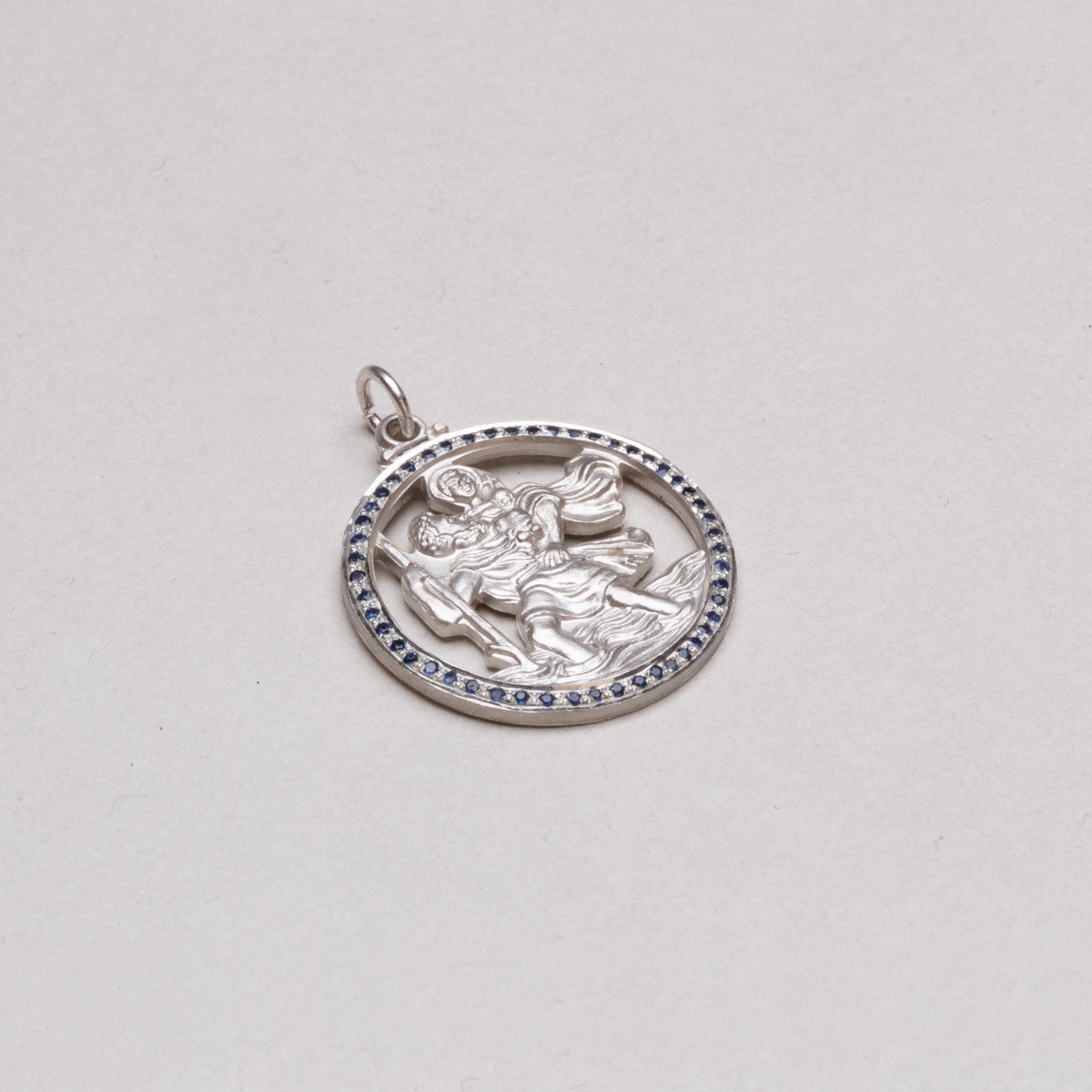 Vintage Silver St. Christopher Charm Pendant with Sapphires #5