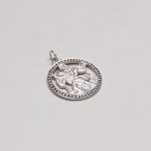 Vintage Silver St. Christopher Charm Pendant with Sapphires