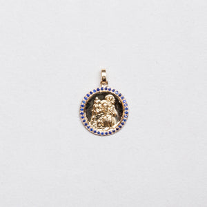 18ct Gold St. Christopher Pendant Charm with Blue Sapphire
