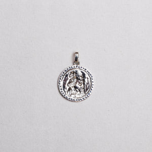 Silver St. Christopher Pendant Charm with Blue Sapphires