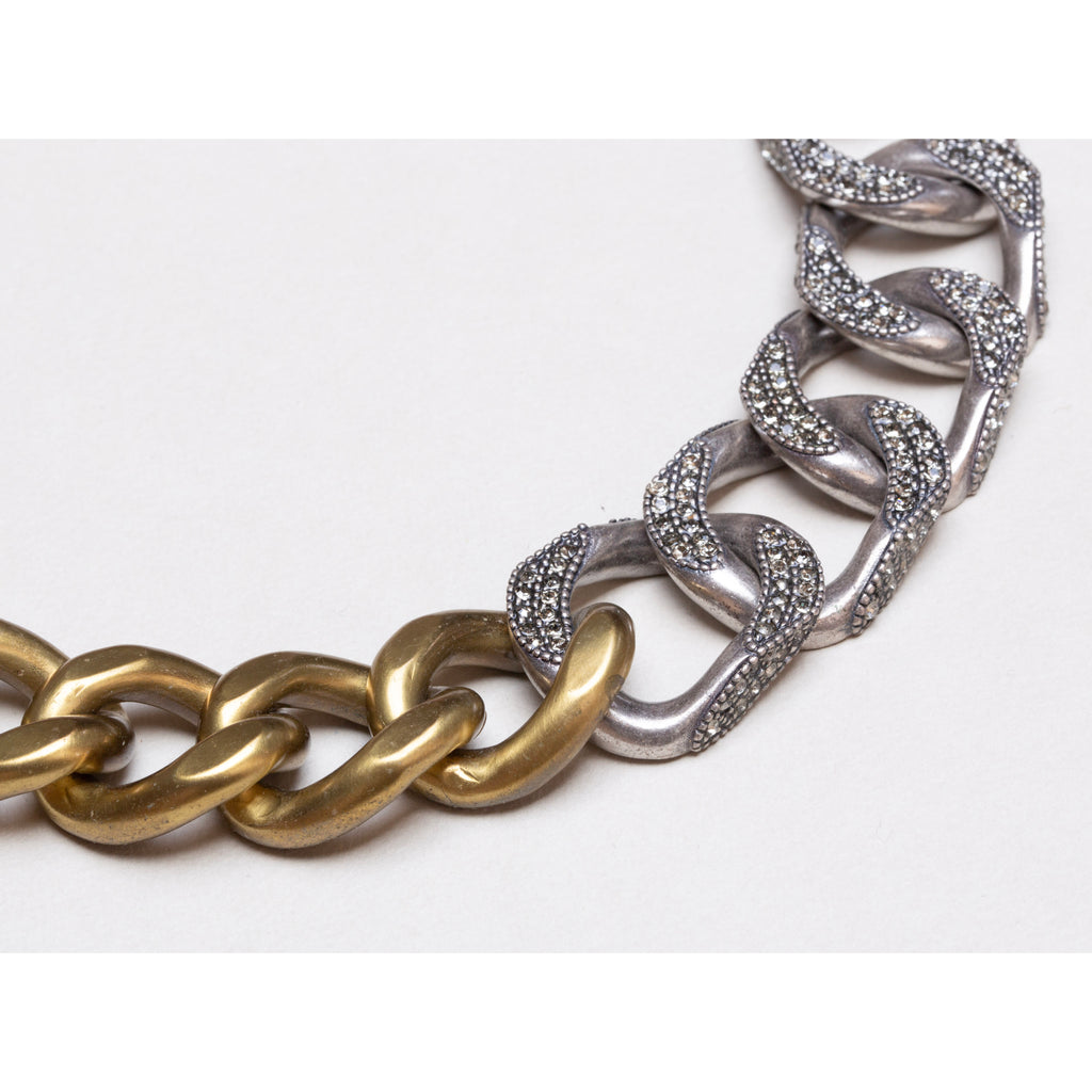 Vintage Lanvin Two-Tone Chain Necklace with Rhinestones