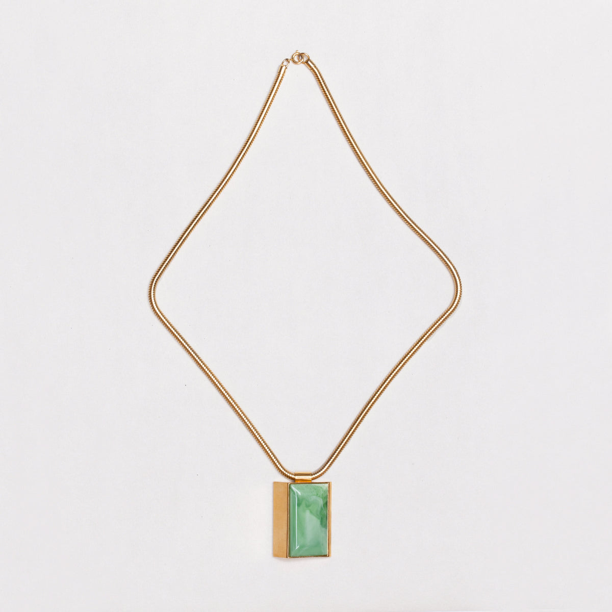 Vintage Lanvin Snake Chain Necklcae with Jade Pendant