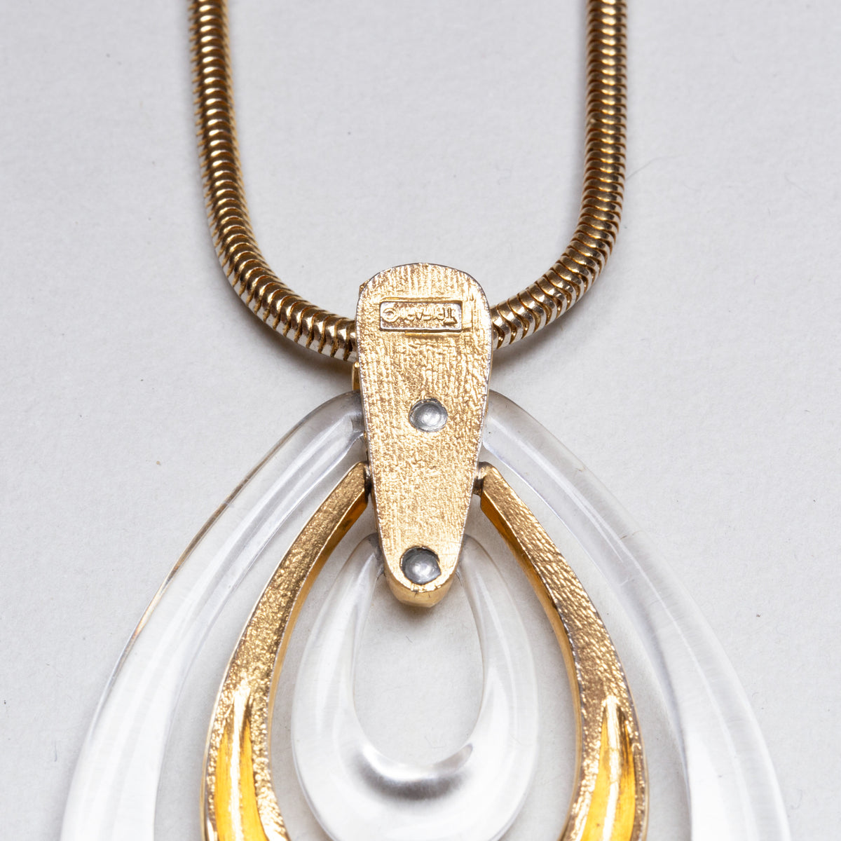 Vintage Trifari Gold Snake Chain Necklace with 'Teardrop' Pendant