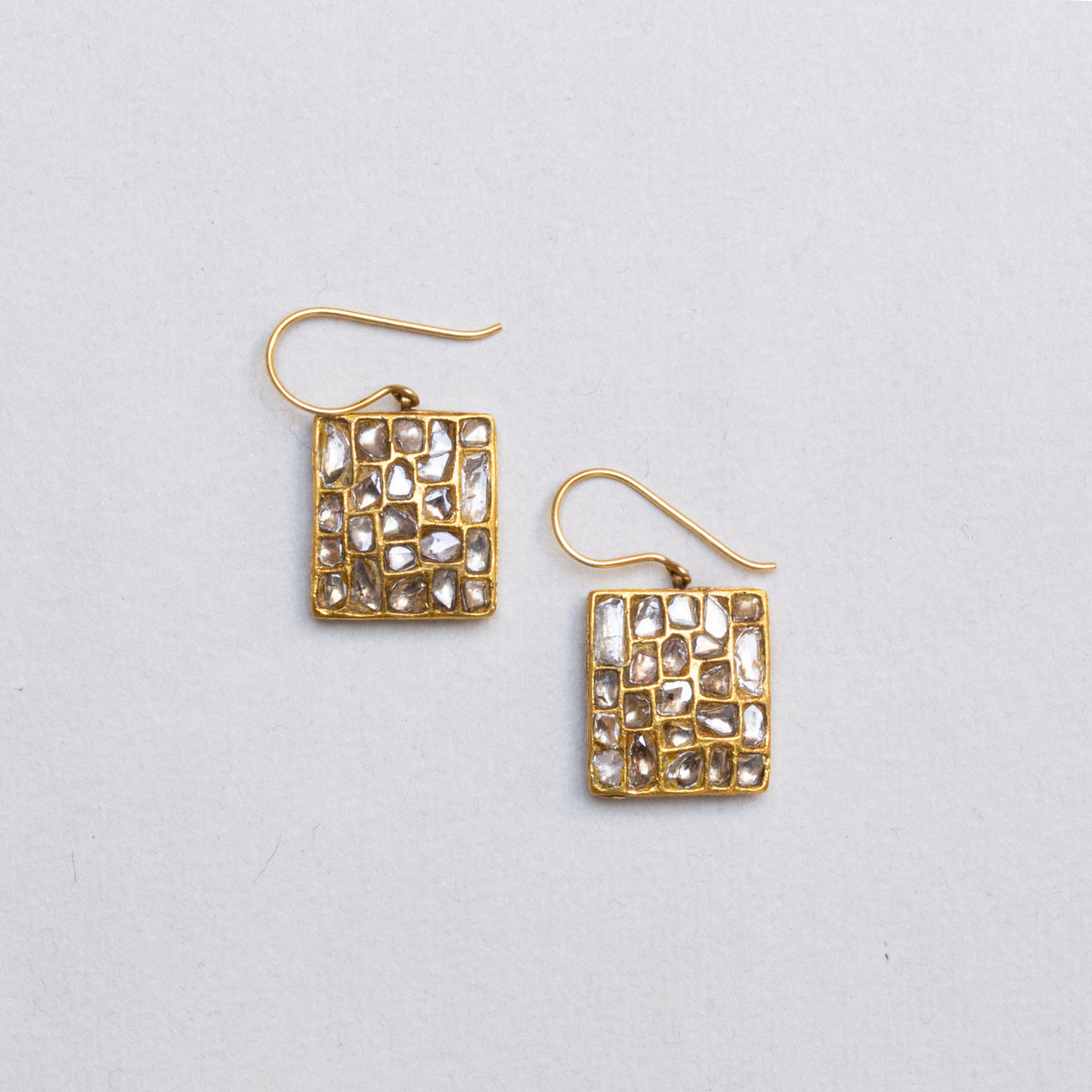 Yellow Gold Drop Earrings with Rough Diamond