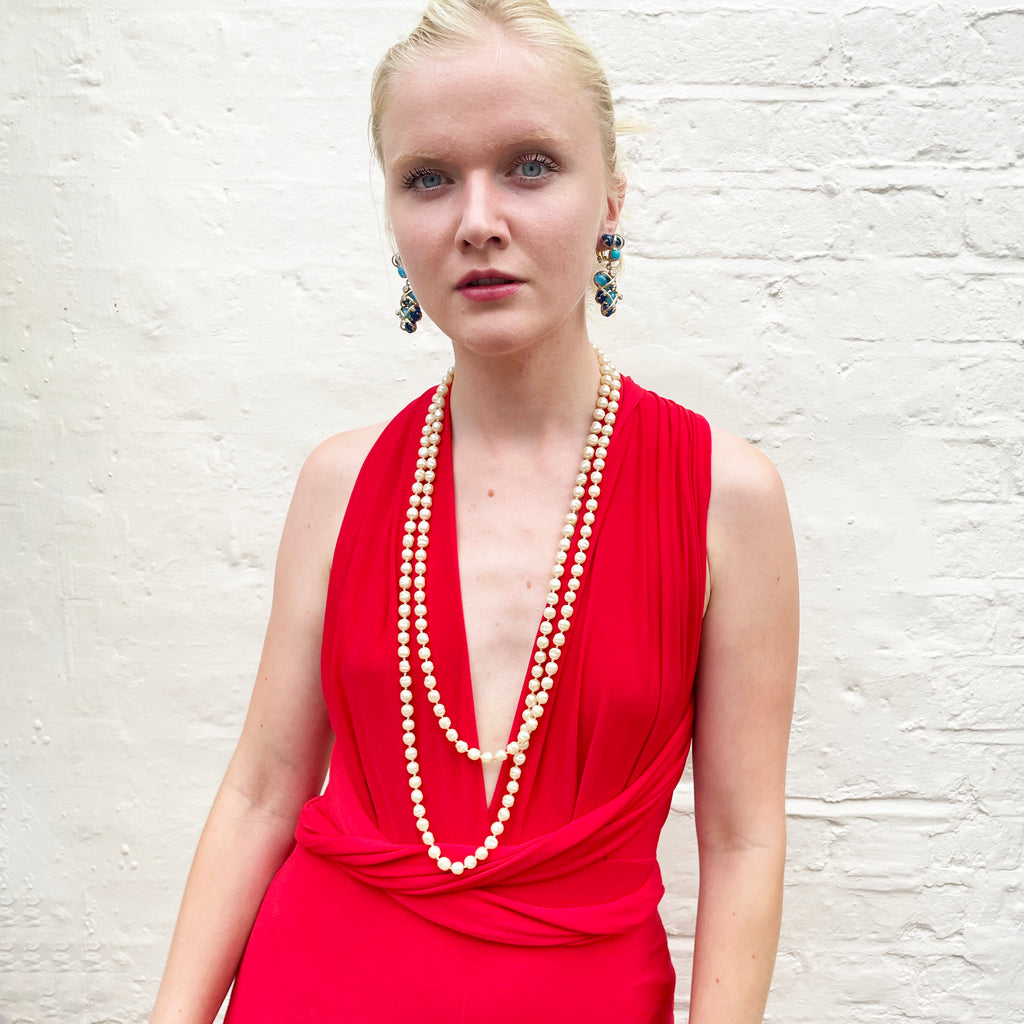 Vintage Chanel Faux Pearl Long Necklace