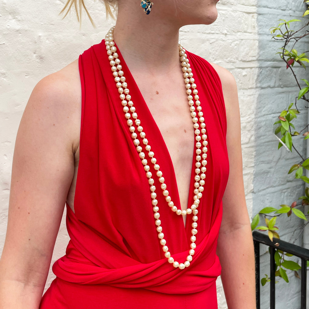 Vintage Chanel Faux Pearl Long Necklace