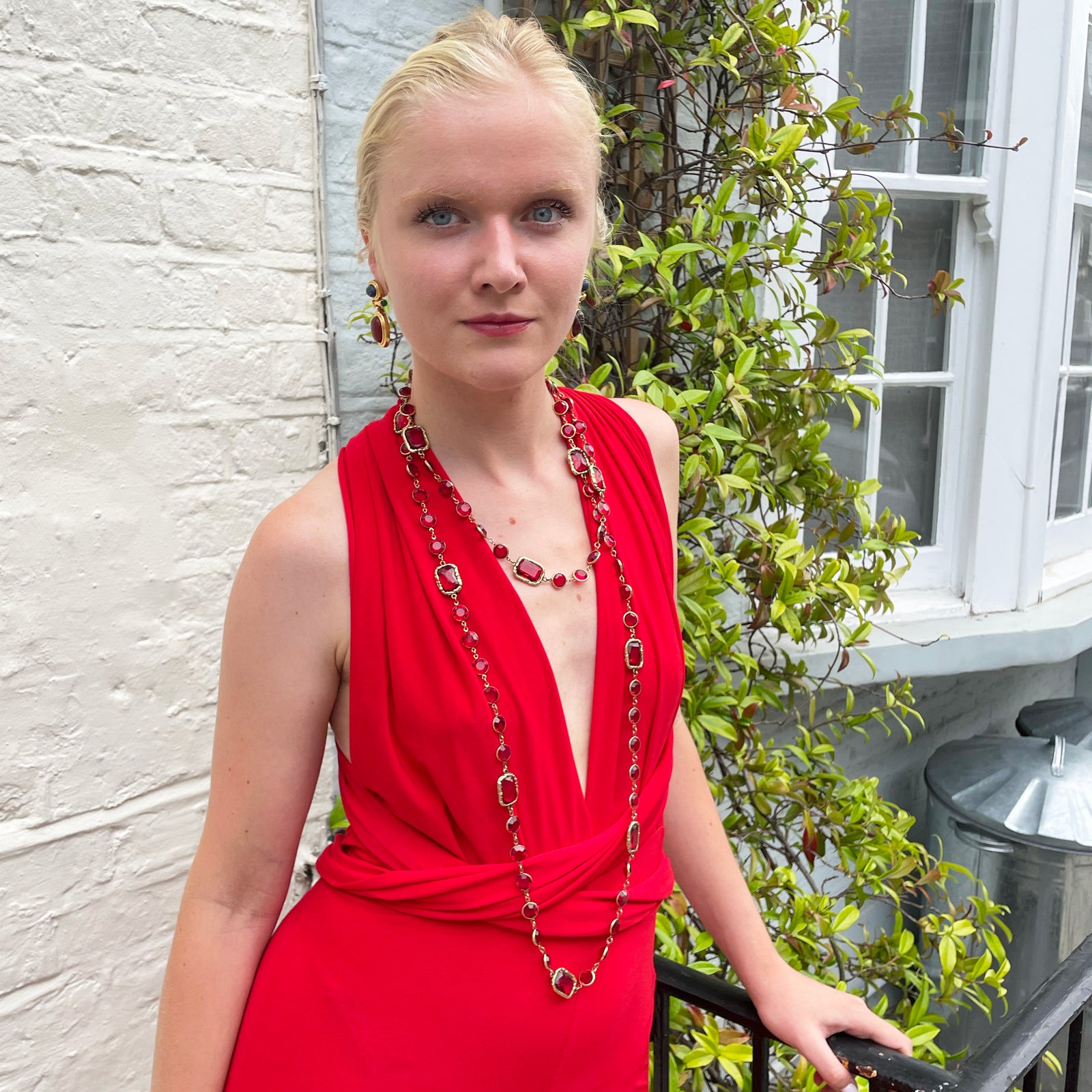 Vintage Chanel Red Gripoix Gold Plated Brass Sautoir Necklace