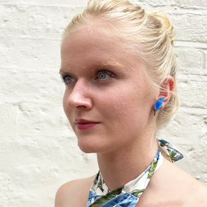 Vintage Givenchy Blue Enamel Leaf Clip-On Earrings