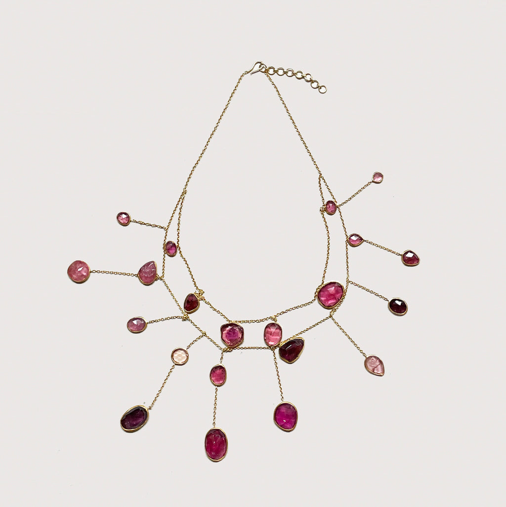 Vintage Pippa Small Waterfall Necklace with Pink/Red Tourmaline