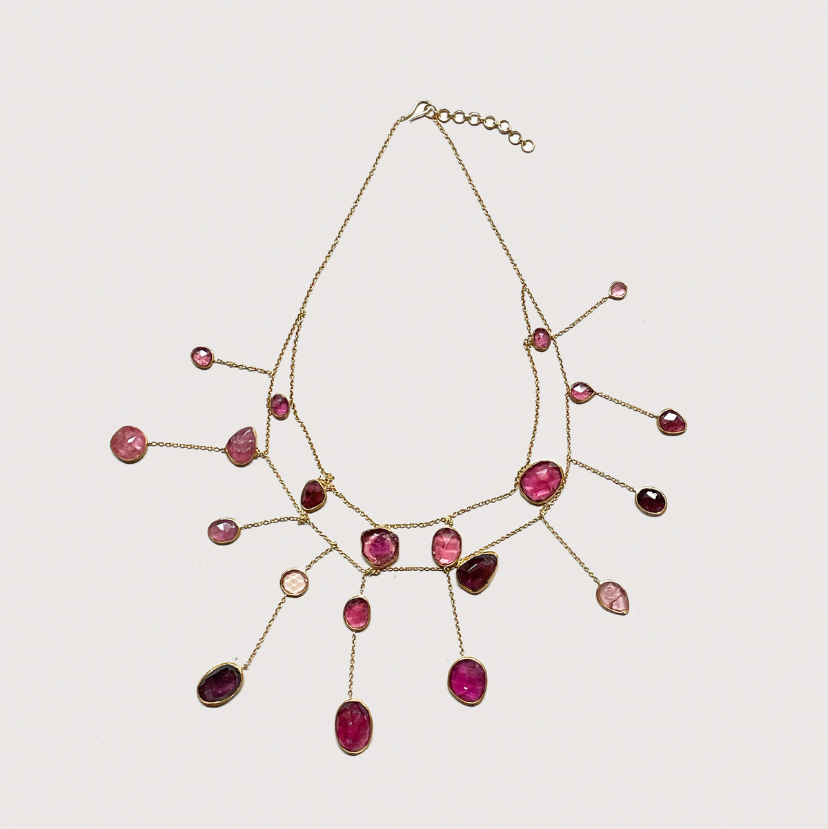 Vintage Pippa Small Waterfall Necklace with Pink/Red Tourmaline