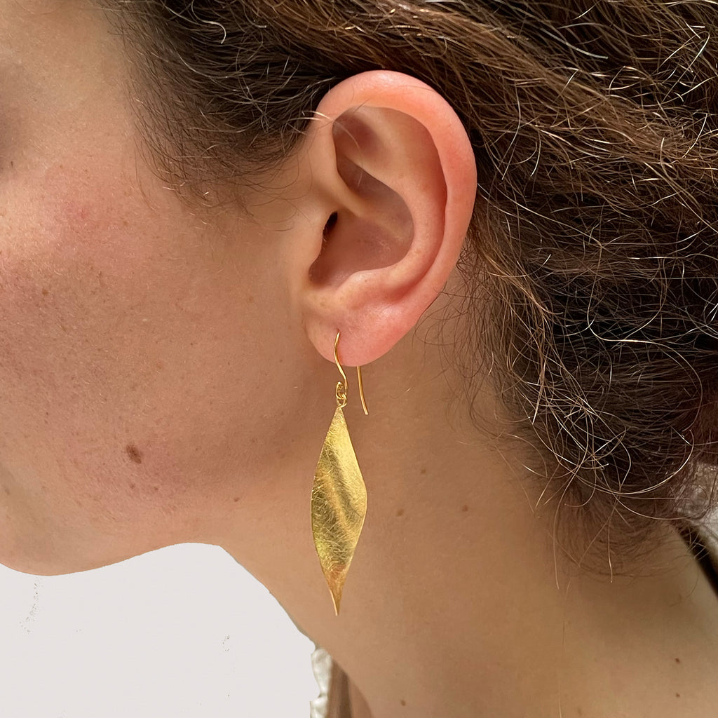 Brushed Gold Plated Silver  Leaf Drop Earrings