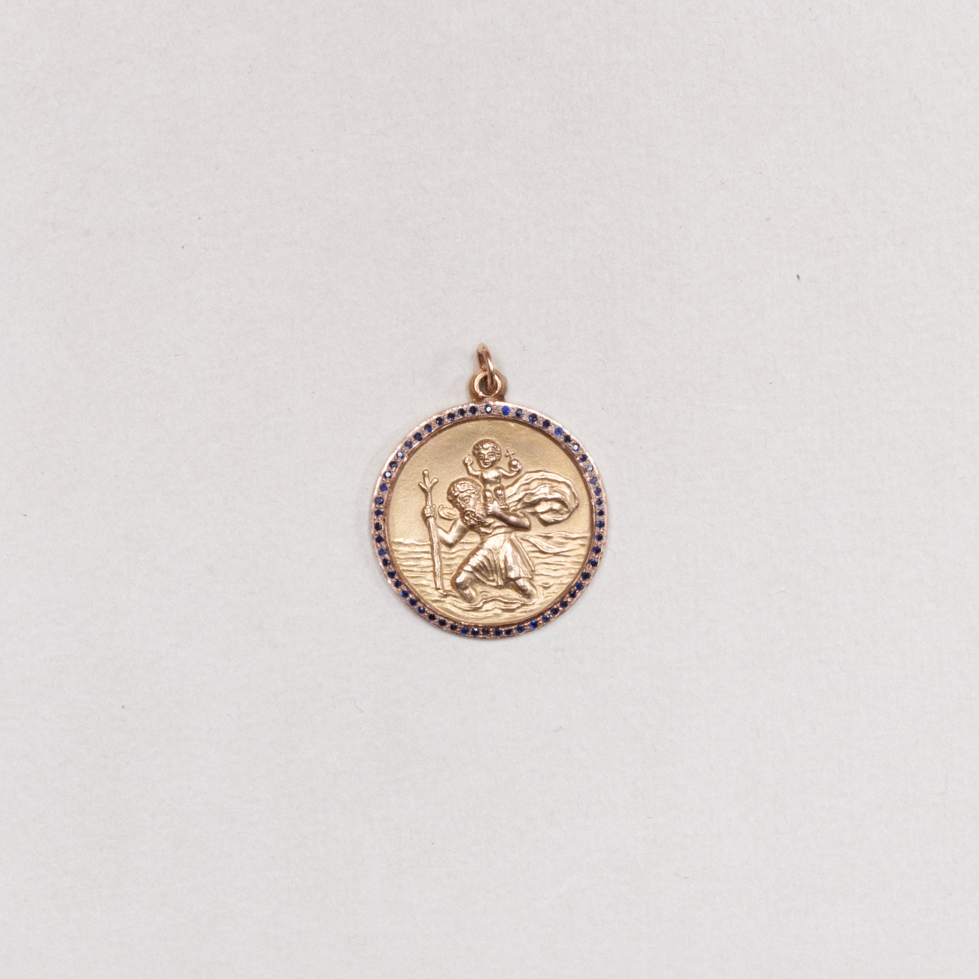 Vintage 9ct Gold St. Christopher Charm Pendant with Blue Sapphires