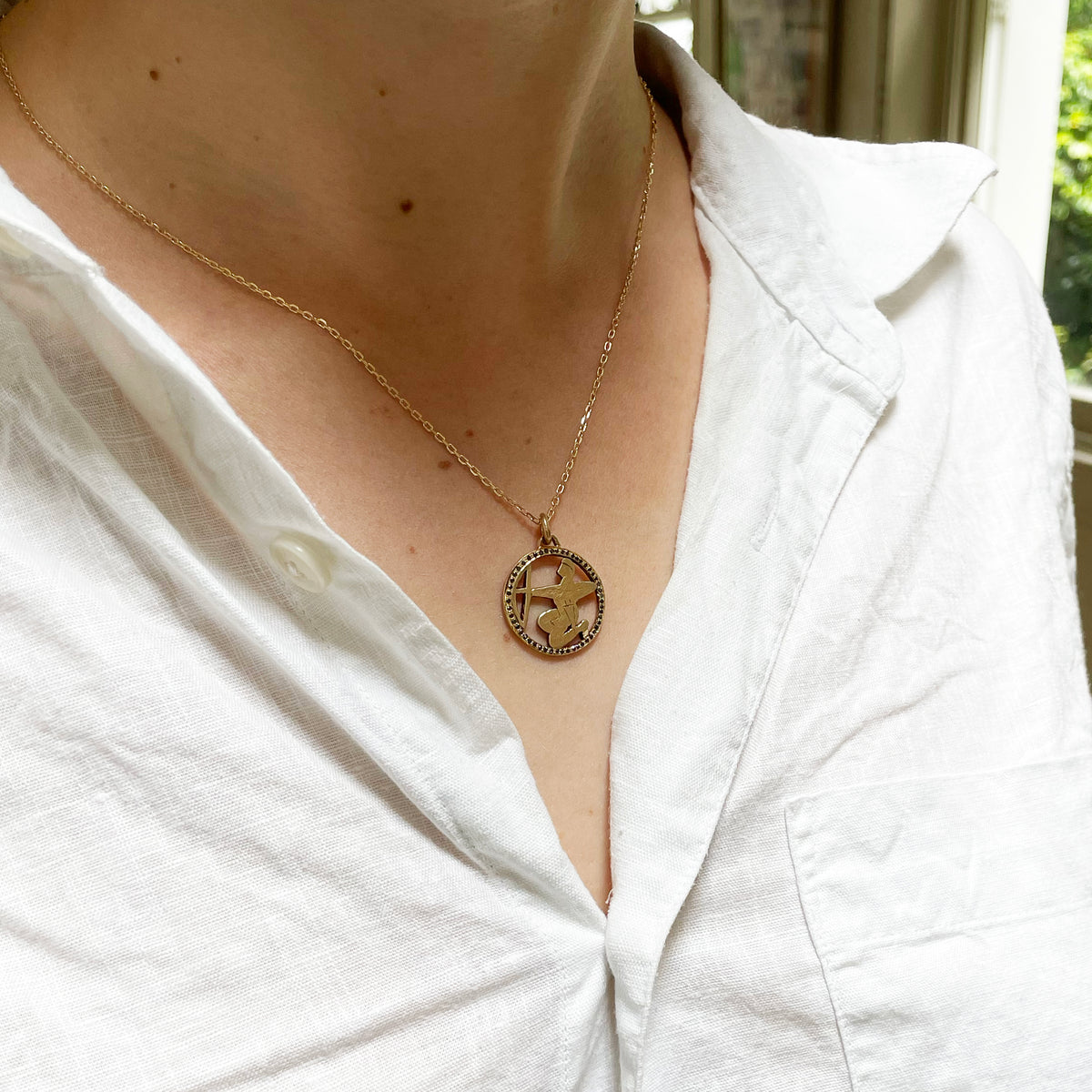 Vintage Sagittarius Charm Pendant with Black Diamonds