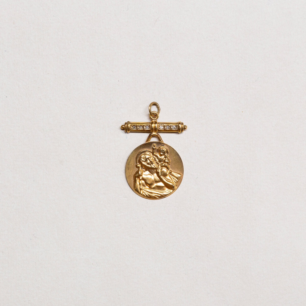 Rare Vintage 9ct Gold St. Christopher Pendant Charm with Diamond Cross